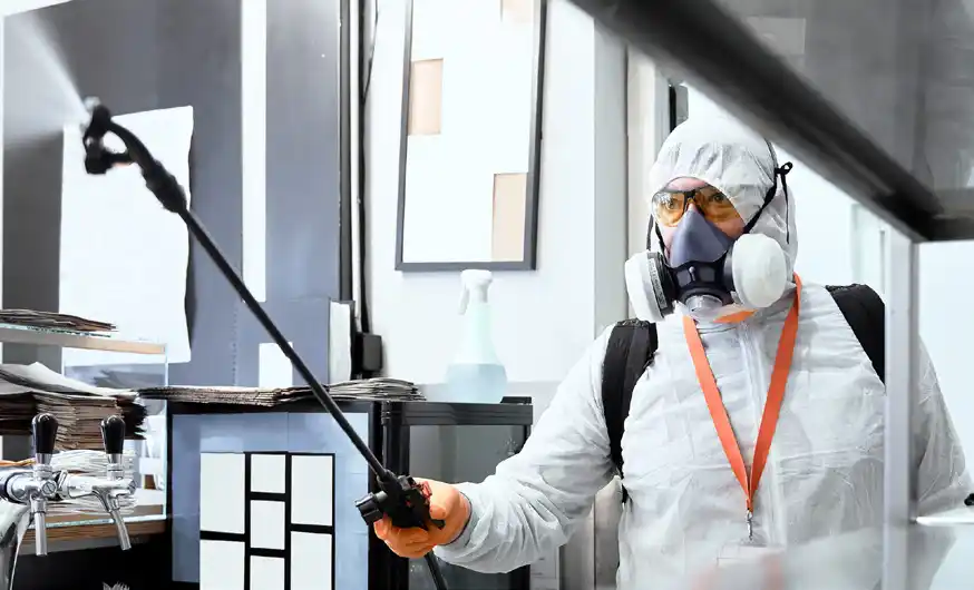 pest control technician disinfecting a commercial property - keep pests away from your property with florida pest control