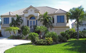 Florida home and front garden on sunny day
