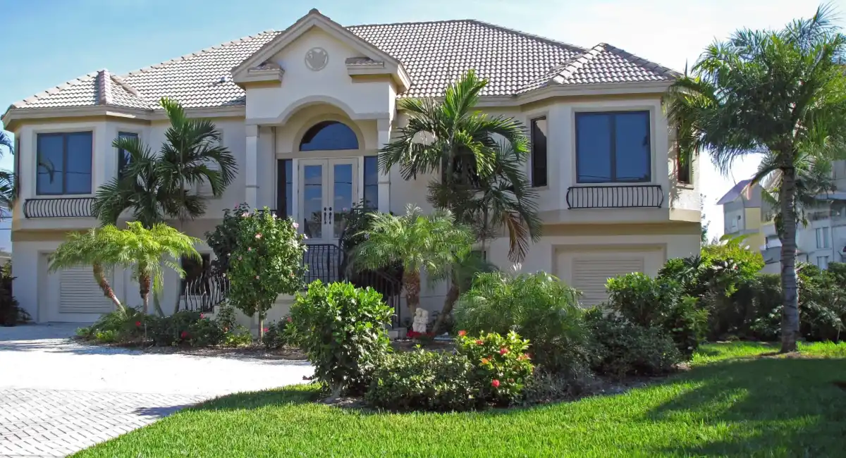 Florida home and front garden on sunny day