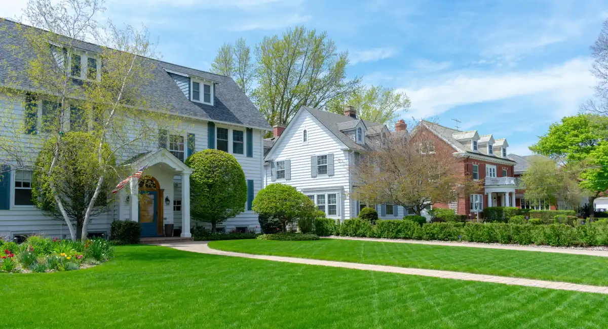 perfectly mowed lawn outside house