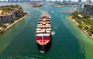 container ship in a river