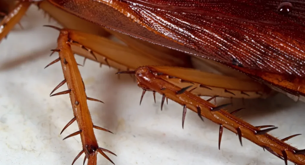 A macro shot of cockroach hairs and joints