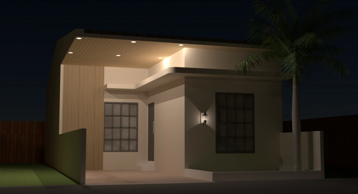 Exterior lighting of a house.
