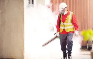 tech fumigating parking lot