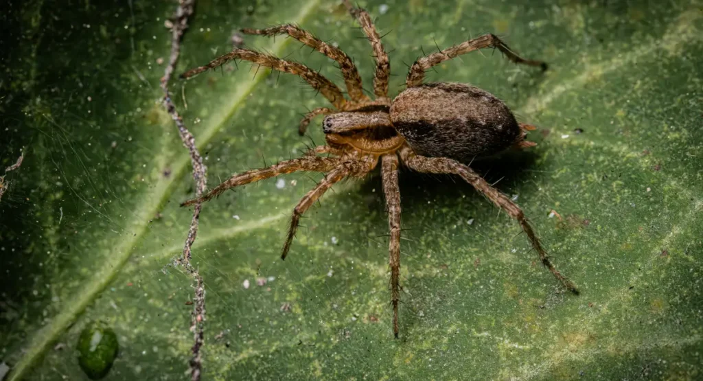 Wolf spider resting on a leaf