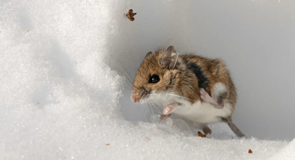 Mouse running in the snow