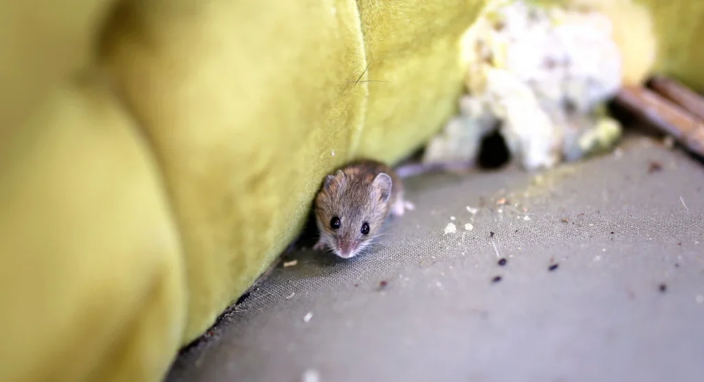 Mouse on dirty sofa