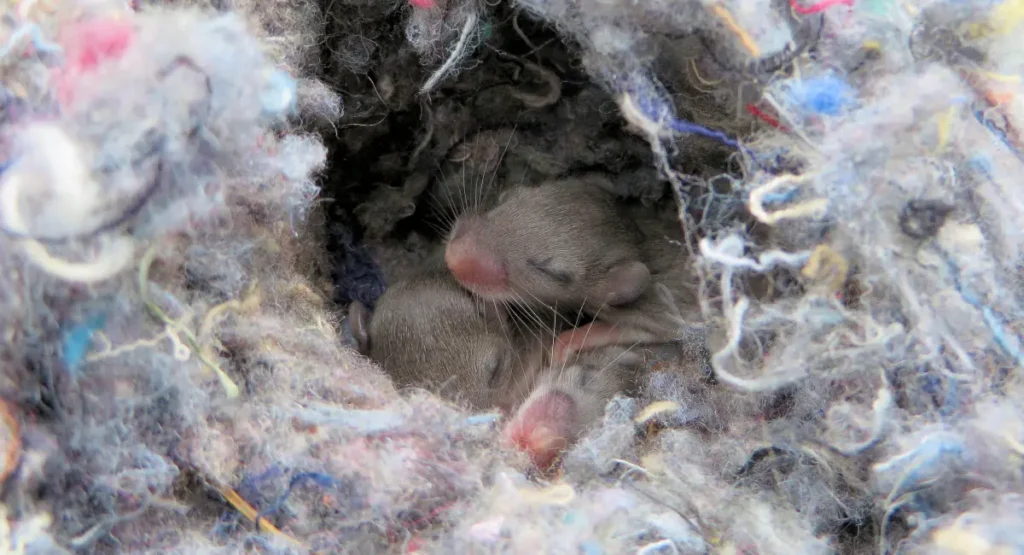 three baby mice in woolie insulation