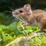wood mouse on root of tree