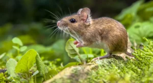 wood mouse on root of tree