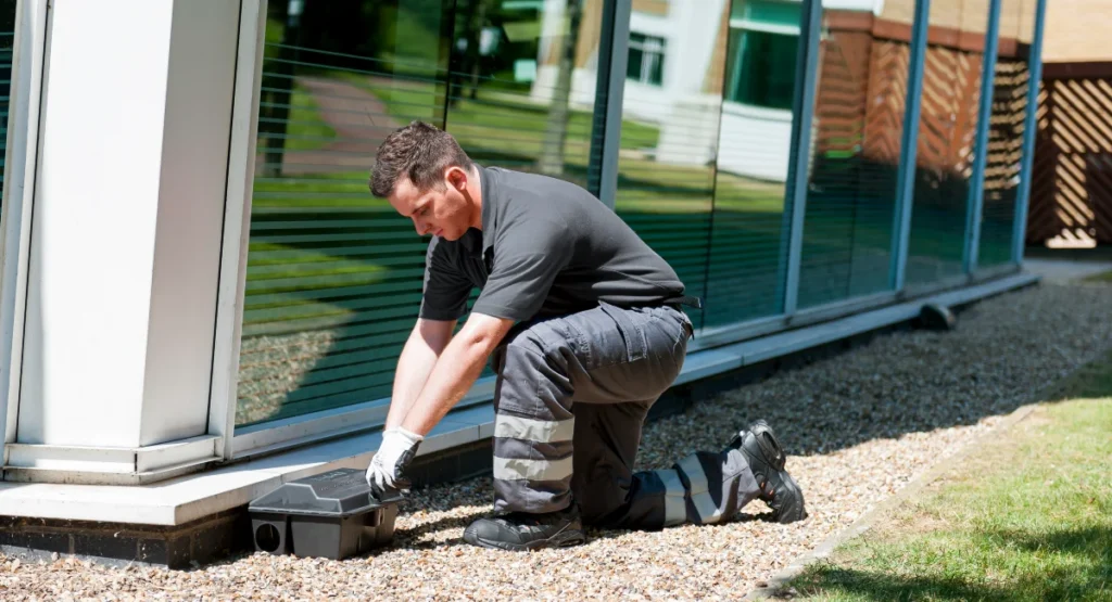 A technician setting a rat trap