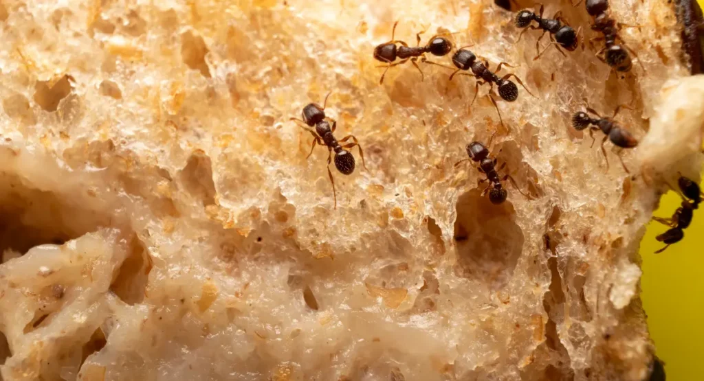 Little black ants feeding on bread