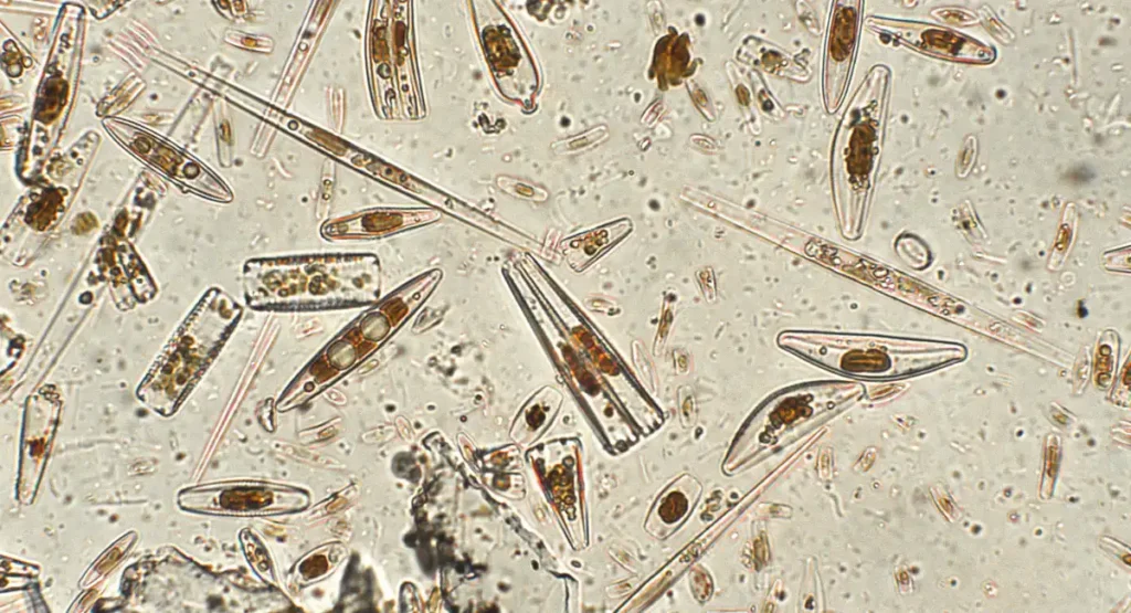 Diatoms under a microscope