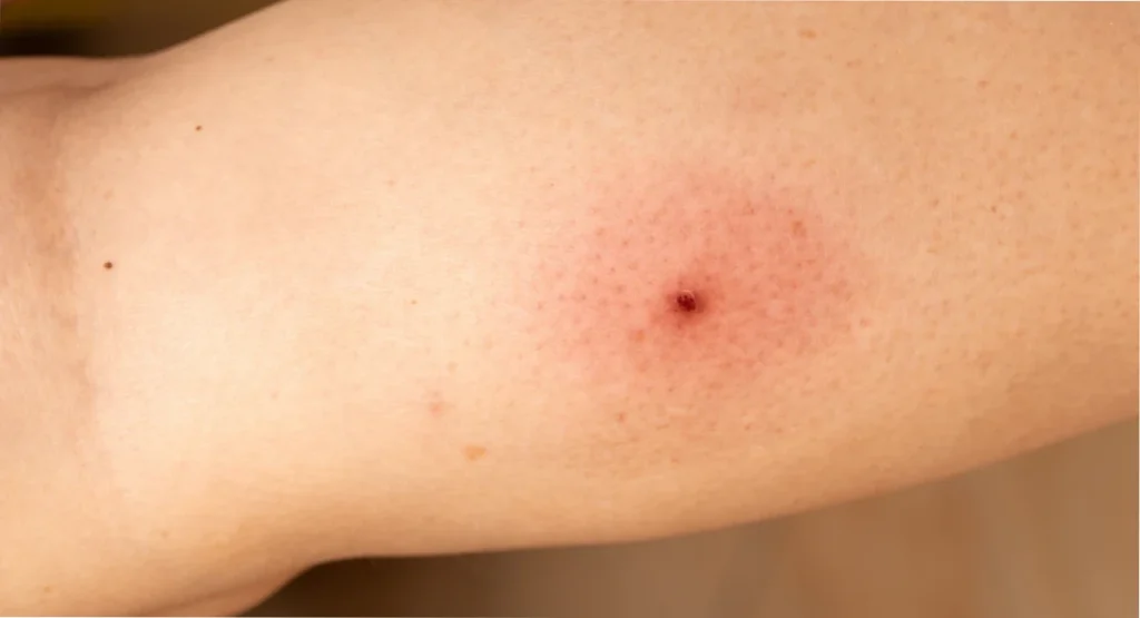 Tick bite causing ‘bullseye’ redness and itchiness