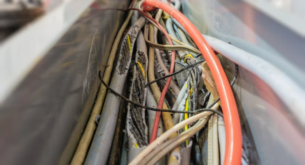 damamged cords wrapped up together