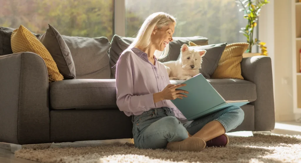 Pet and owner indoors