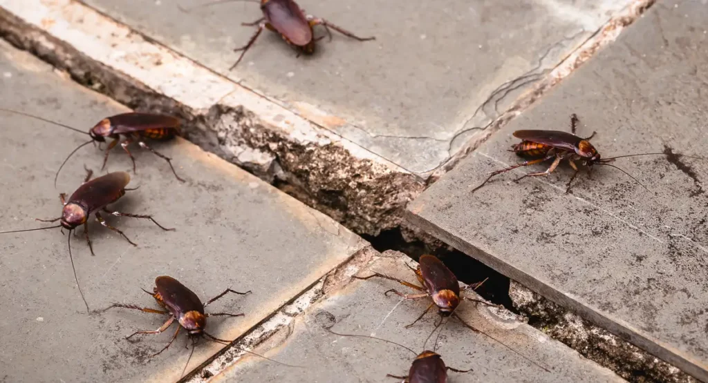cockroaches coming out a hole from the ground