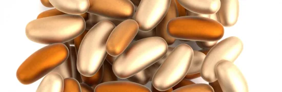 A digitally drawn image of termite eggs: small, bean-like shapes, white to bronze in color.